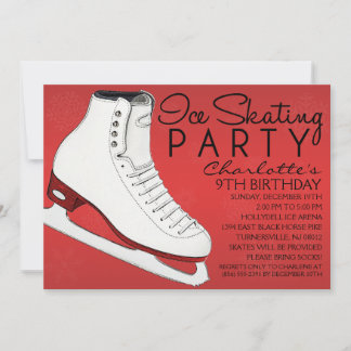Crimson Red Skate Mates Ice Skaten Birthday Party Einladung