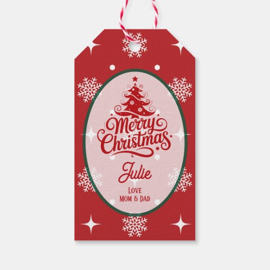 Crimson Red Snowflakes Christmas Geschenkanhänger (Rückseite)