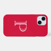 Crimson Red Solid Color Monogram Initial iPhone 15 Hülle (Rückseite (Horizontal))