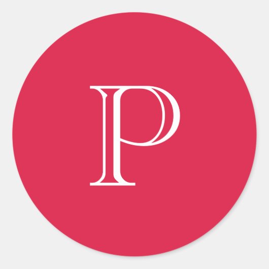 Crimson Red Solid Color Monogram Initial Runder Aufkleber (Vorderseite)