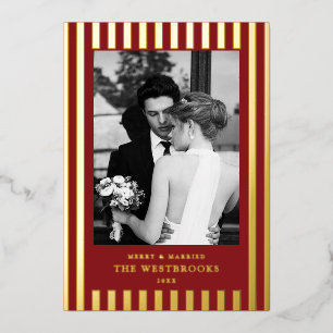 Crimson Red Stripes Folien Feiertagskarte