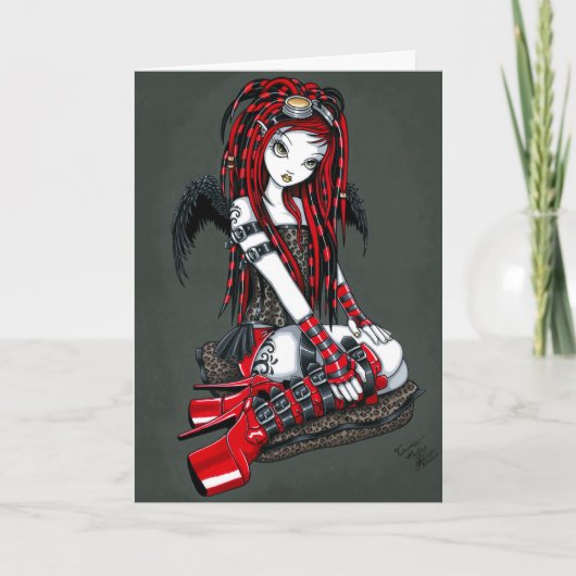 "Crimson" Red Tattoo Cyber Goth Angel Card Karte (Vorderseite)