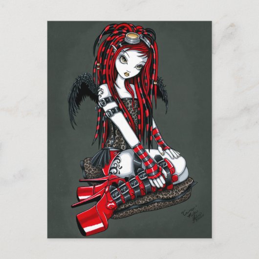 "Crimson" Red Tattoo Cyber Goth Angel Postcard Postkarte (Vorderseite)