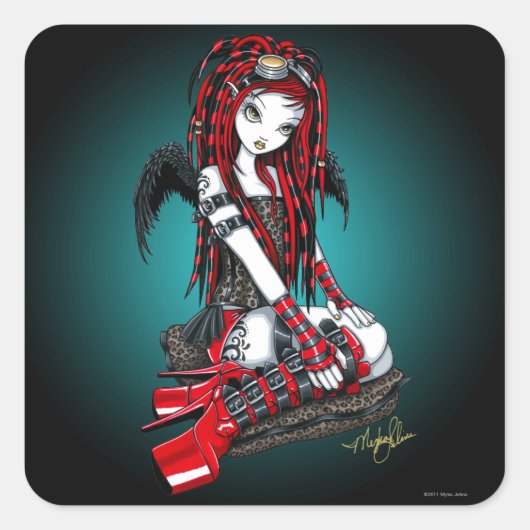 "Crimson" Red Tattoo Cyber Goth Angel Stickers (Vorderseite)