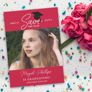 Crimson Red Typografy Foto Abschluss Save The Date