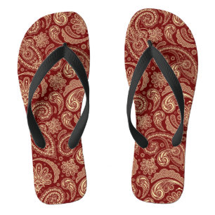 Crimson Red und Beige Creme Vintag Paisley Badesandalen