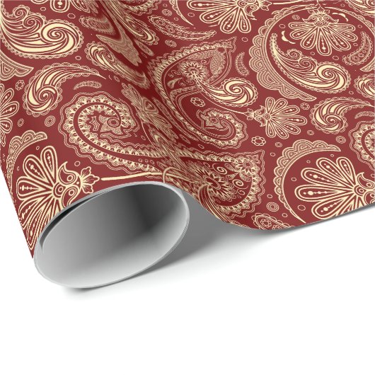 Crimson Red und Beige Creme Vintag Paisley Geschenkpapier (Rolleneckpunkt)