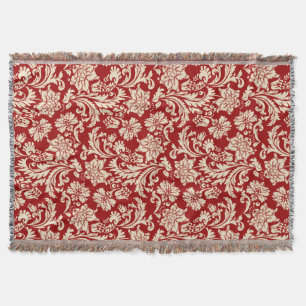 Crimson Red und Beige Vintage BlumenDamaskus 2 Decke