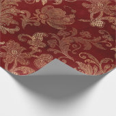 Crimson Red und Gold Vintag Damask Geschenkpapier (Ecke)