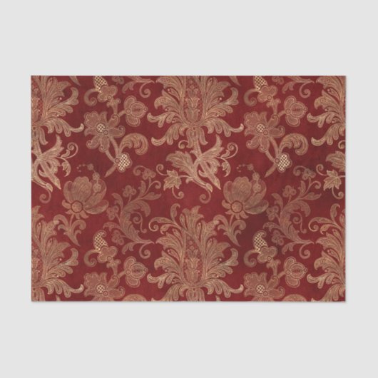Crimson Red und Gold Vintag Damask Seidenpapier (Vorderseite)
