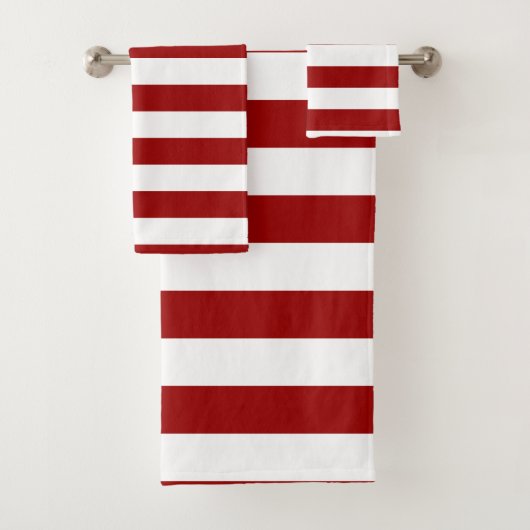 Crimson Red und White Stripes Badhandtuch Set (Insitu)