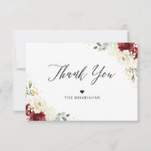 Crimson Red White Floral Gold Confetti Wedding Dankeskarte (Vorderseite)