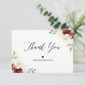 Crimson Red White Floral Gold Confetti Wedding Dankeskarte (Stehend Vorderseite)