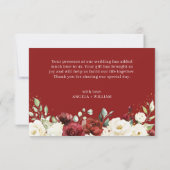 Crimson Red White Floral Gold Confetti Wedding Dankeskarte (Rückseite)
