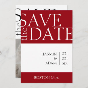 Crimson Red White Minimal Foto Hochzeit Save The Date