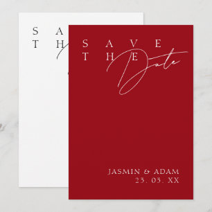 Crimson Red White Modern Typografy Wedding Save The Date