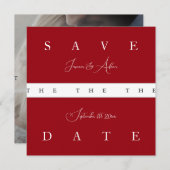 Crimson Red White Simple Foto Wedding Save The Date (Vorne/Hinten)