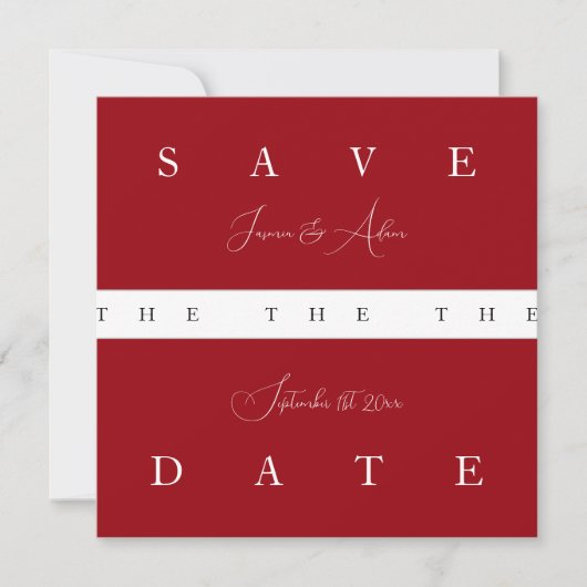 Crimson Red White Simple Foto Wedding Save The Date (Vorderseite)