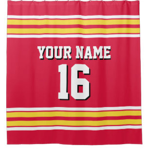 Crimson Red Yellow Stripes Sports Jersey Duschvorhang