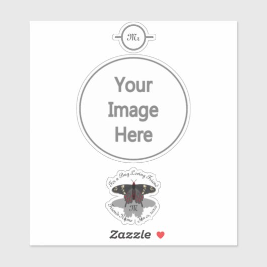 Crimson Rose Butterfly Shadow Monogram Aufkleber (Blatt)