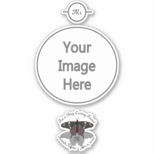 Crimson Rose Butterfly Shadow Monogram Aufkleber (Vorderseite)