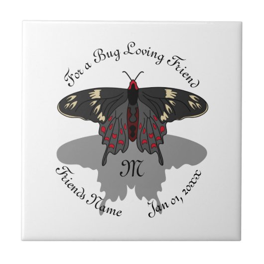 Crimson Rose Butterfly Shadow Monogram Fliese (Vorderseite)