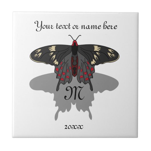 Crimson Rose Butterfly Shadow Monogram Fliese (Vorderseite)