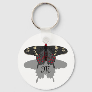 Crimson Rose Butterfly Shadow Monogram Schlüsselanhänger
