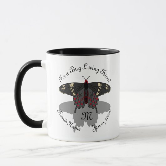 Crimson Rose Butterfly Shadow Monogram Tasse (Links)