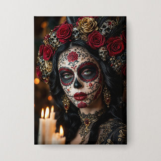 Crimson Rose Calavera – Eleganter Tag der Toten Button