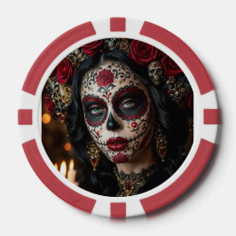 Crimson Rose Calavera – Eleganter Tag der Toten Pokerchips