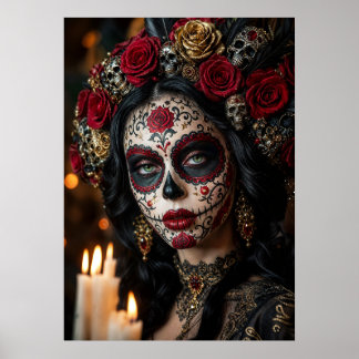 Crimson Rose Calavera – Eleganter Tag der Toten Poster
