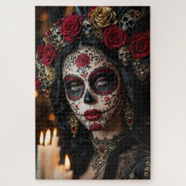 Crimson Rose Calavera – Eleganter Tag der Toten Puzzle