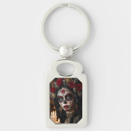 Crimson Rose Calavera – Eleganter Tag der Toten Schlüsselanhänger