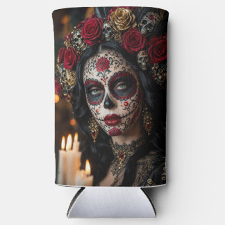 Crimson Rose Calavera – Eleganter Tag der Toten Selters Dosenkühler