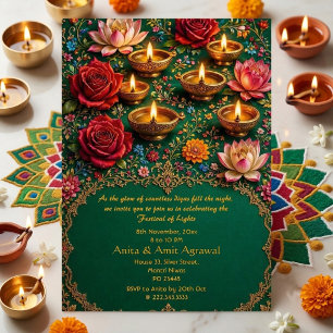 Crimson Rose Festival der Lichter Deepak Lotus Grü Einladung