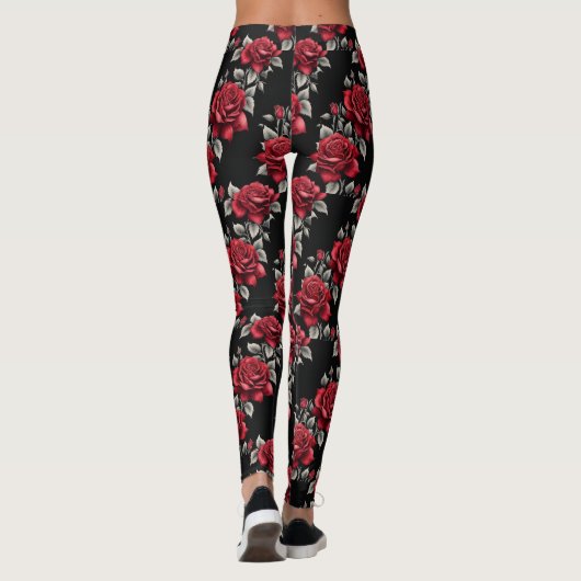 Crimson Rose Silver Blätter Gothic Leggings (Rückseite)