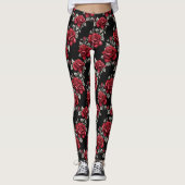 Crimson Rose Silver Blätter Gothic Leggings (Vorderseite)