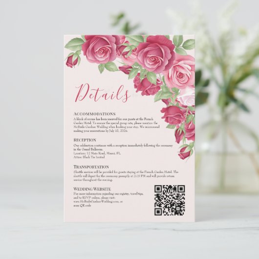 Crimson Rose Wedding Details Enclosure Card Einladung (Stehend Vorderseite)