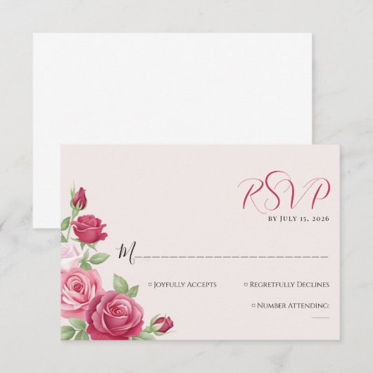 Crimson Rose Wedding RSVP Card (Vorne/Hinten)