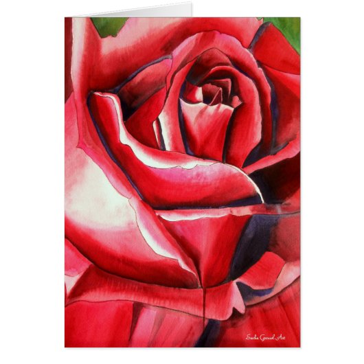 Crimson Rote Rose Original Aquarellmalerei (Vorne)