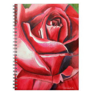 Crimson Rote Rose Original Aquarellmalerei Notizblock