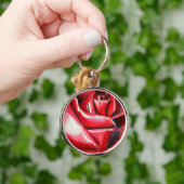 Crimson Rote Rose Original Aquarellmalerei Schlüsselanhänger (Hand)