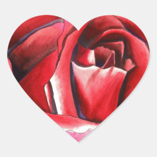 Crimson Rote Rose Originalkunstkunst Herz-Aufkleber