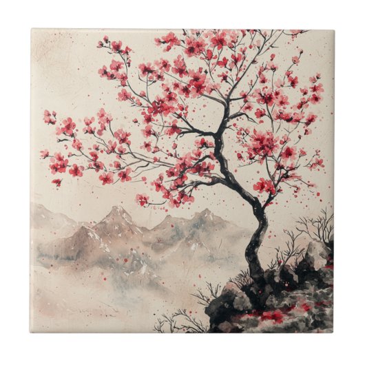 Crimson Sakura Berg Serenität (1) Fliese (Vorderseite)