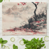Crimson Sakura Mountain Serenity (1) Geschirrtuch (Gefaltet)