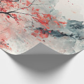Crimson Sakura Pagode Aquarell Geschenkpapier (Ecke)