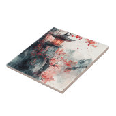 Crimson Sakura Pagode Wasserfarbe Fliese (Seite)
