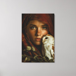 Crimson Scarf Snowy Owl Portrait Mystery Leinwanddruck