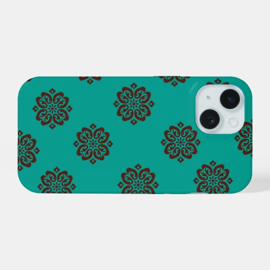 "Crimson Scrolls - Bold Elegance" iPhone 15 Hülle (Rückseite (Horizontal))